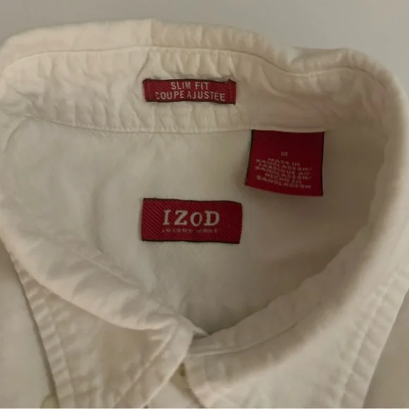 IZOD Men’s Slim Fit Collared Long Sleeve Button Dress Shirt White Size M - Picture 6 of 6